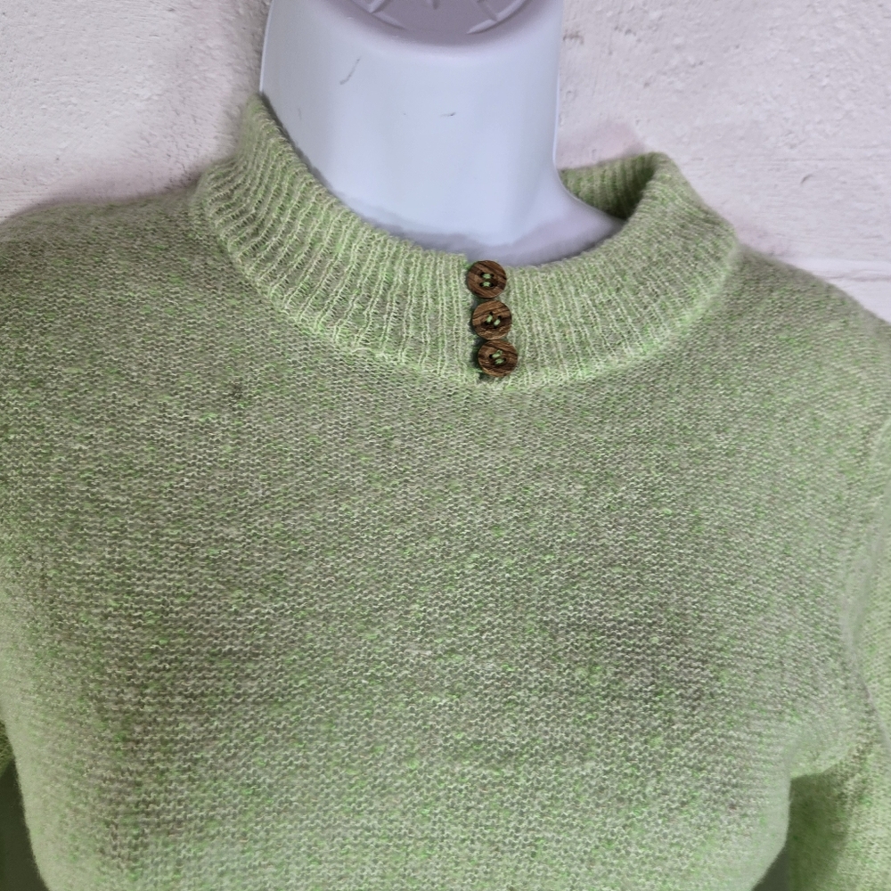 Vintage 70s Light Green Knit Sweater Dress, Mod GoGo Acrylic, Belted - Picture 7 of 10